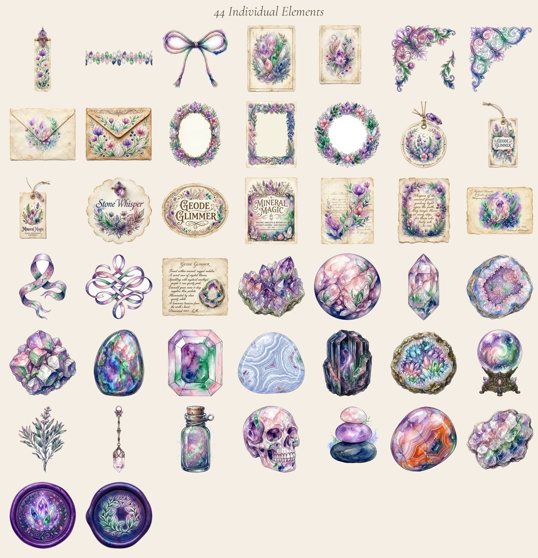 Crystal & Gemstone Mystical Junk Journal Kit | Enchanted Mineral Ephemera | Printable Pages | Digital Download
