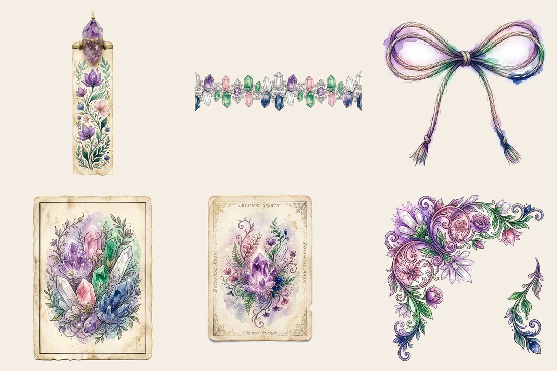 Crystal & Gemstone Mystical Junk Journal Kit | Enchanted Mineral Ephemera | Printable Pages | Digital Download