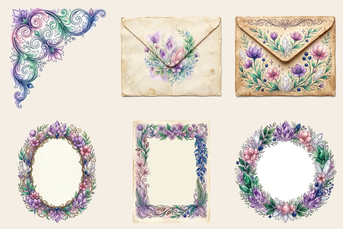 Crystal & Gemstone Mystical Junk Journal Kit | Enchanted Mineral Ephemera | Printable Pages | Digital Download