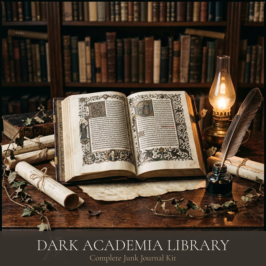 Dark Academia Library Junk Journal Kit | Scholarly Ephemera & Pages | Digital Download