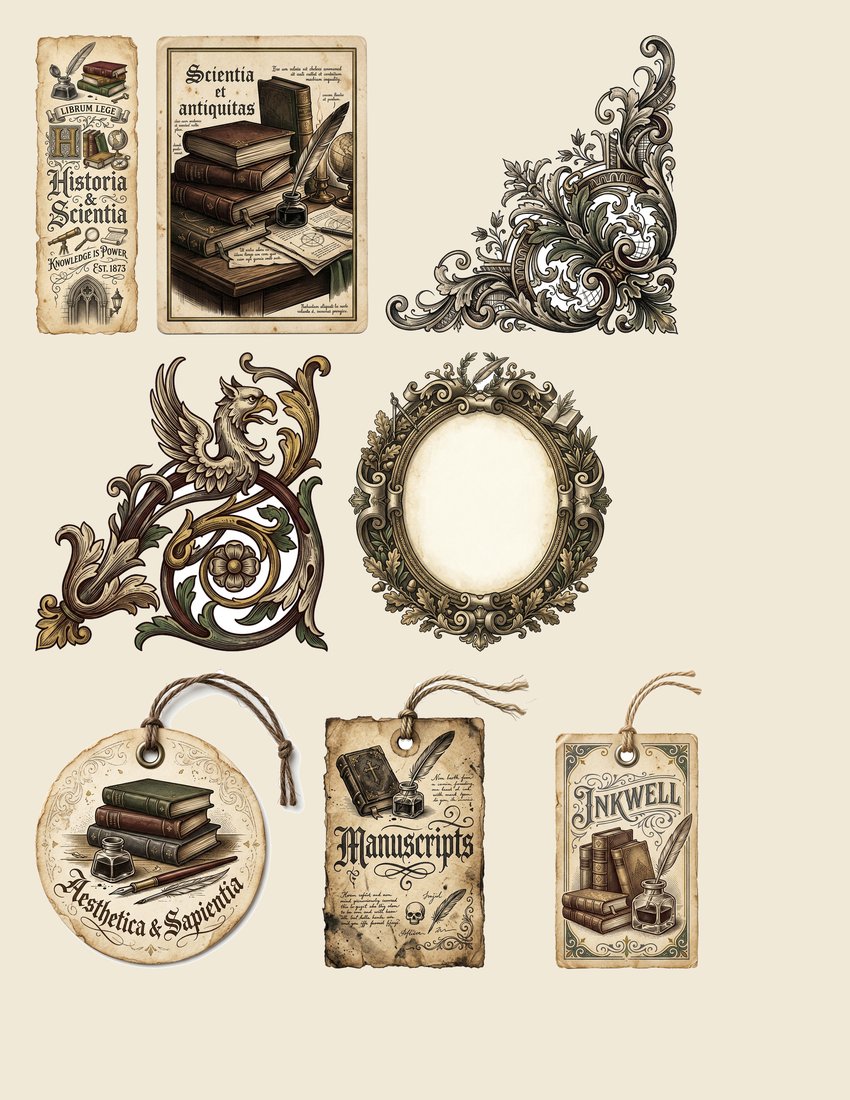 Dark Academia Library Junk Journal Kit | Scholarly Ephemera & Pages | Digital Download