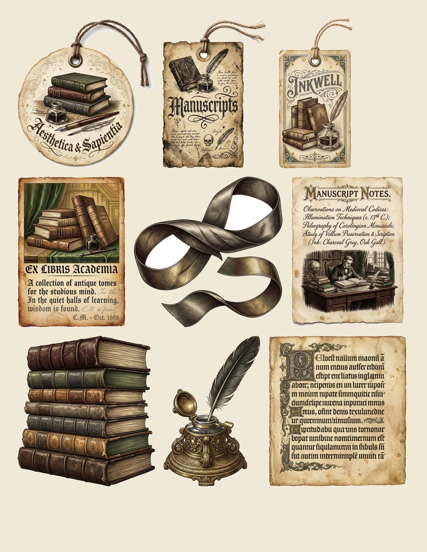 Dark Academia Library Junk Journal Kit | Scholarly Ephemera & Pages | Digital Download