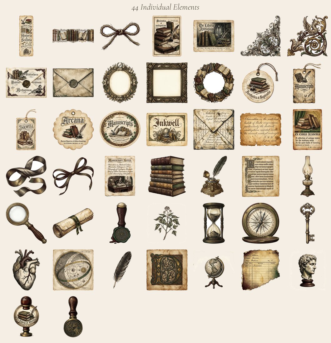 Dark Academia Library Junk Journal Kit | Scholarly Ephemera & Pages | Digital Download