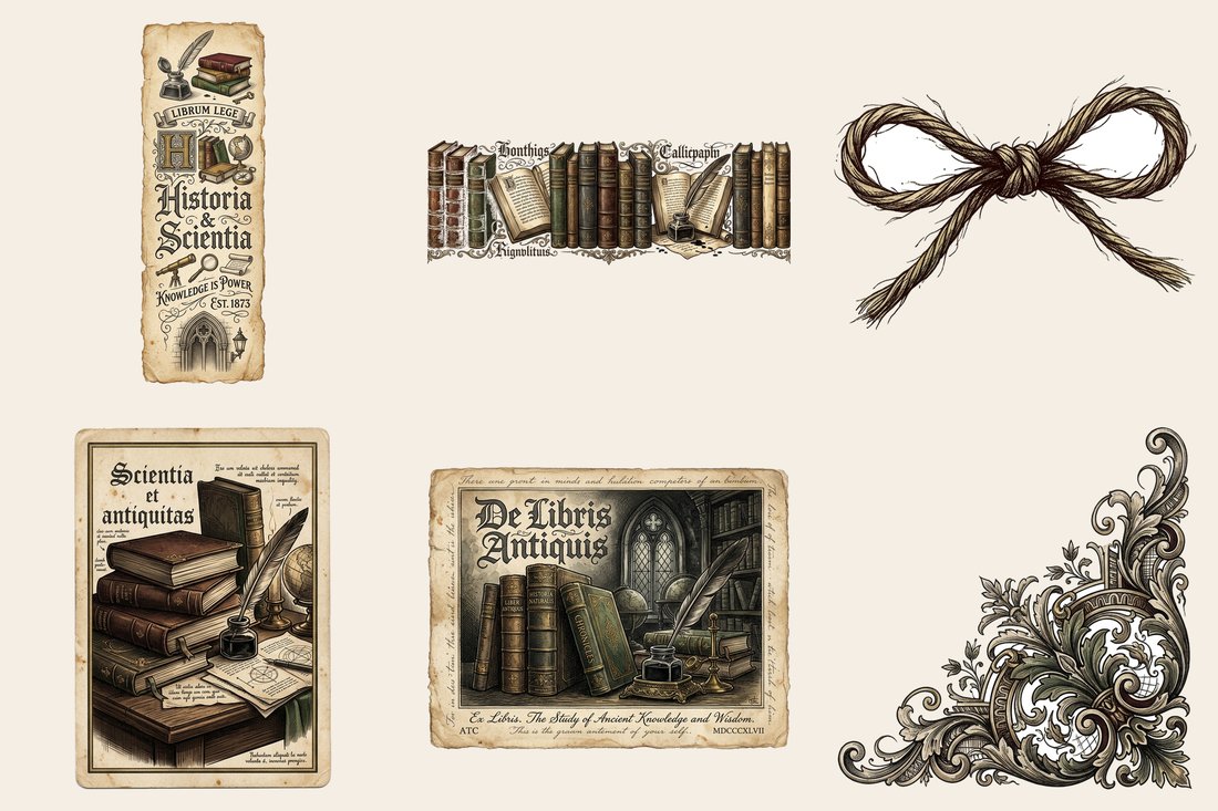 Dark Academia Library Junk Journal Kit | Scholarly Ephemera & Pages | Digital Download