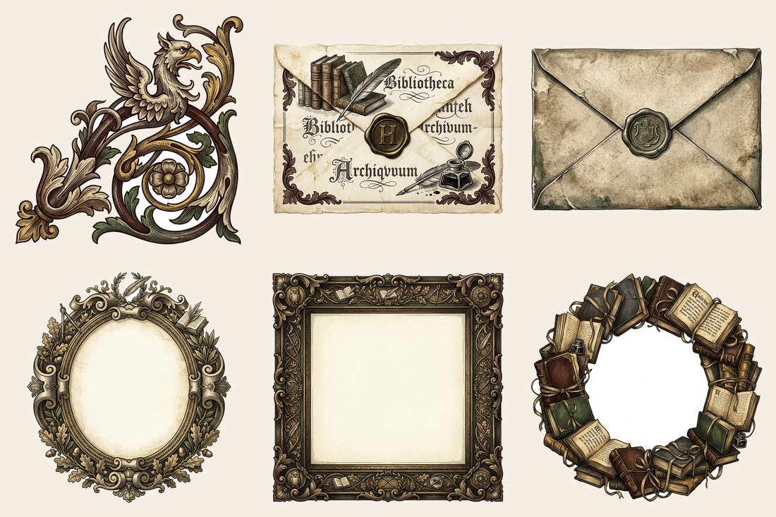 Dark Academia Library Junk Journal Kit | Scholarly Ephemera & Pages | Digital Download
