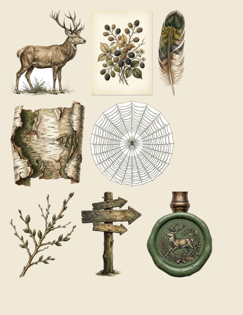 Woodland Stag Junk Journal Kit | Forest Ferns Ephemera | Nature's Whispers | Digital Download
