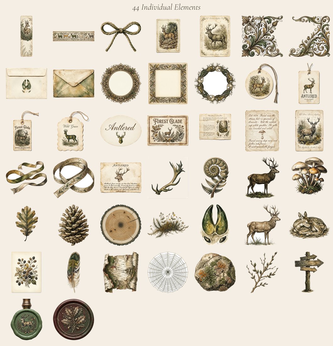 Woodland Stag Junk Journal Kit | Forest Ferns Ephemera | Nature's Whispers | Digital Download