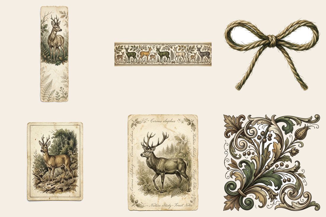 Woodland Stag Junk Journal Kit | Forest Ferns Ephemera | Nature's Whispers | Digital Download