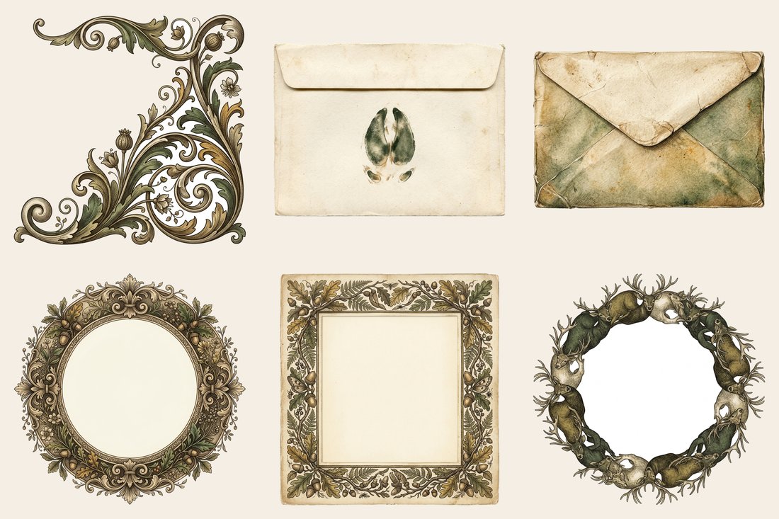 Woodland Stag Junk Journal Kit | Forest Ferns Ephemera | Nature's Whispers | Digital Download