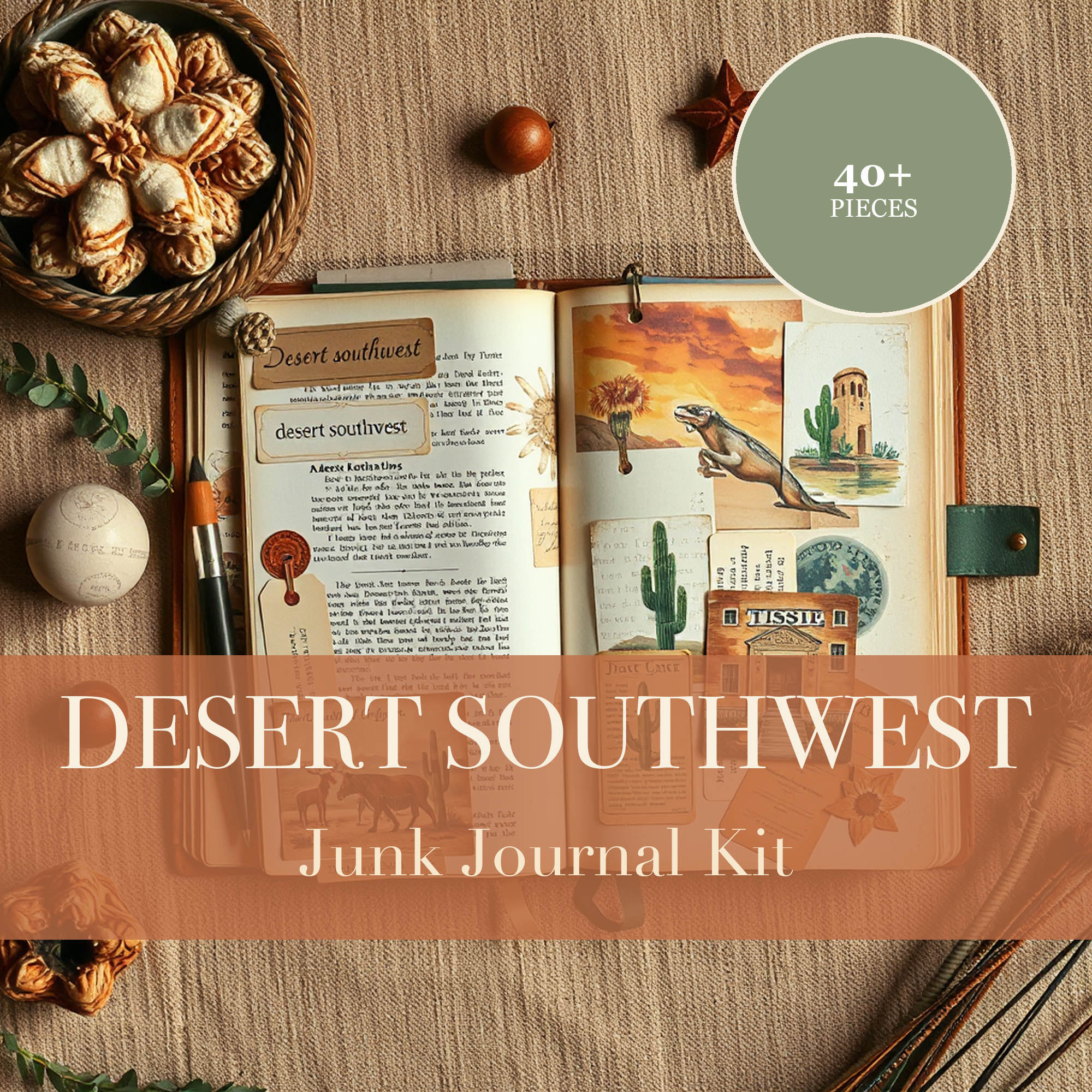 Desert Southwest Junk Journal Kit | Cactus & Terracotta Boho Ephemera Papers | Printable Cut-Outs | Digital Download