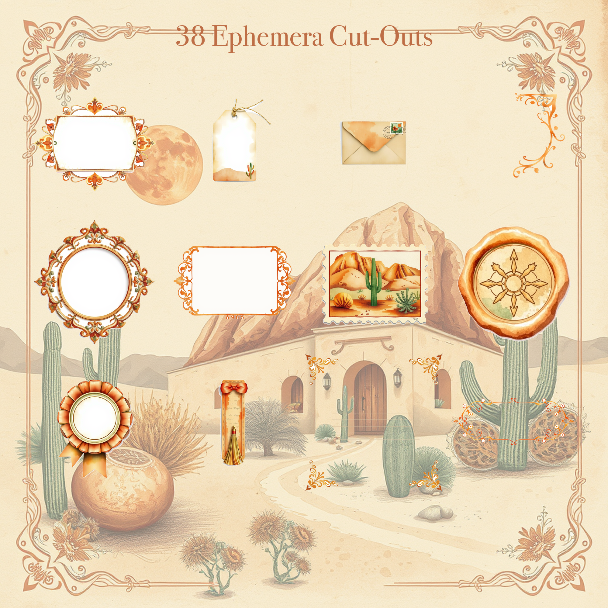 Desert Southwest Junk Journal Kit | Cactus & Terracotta Boho Ephemera Papers | Printable Cut-Outs | Digital Download