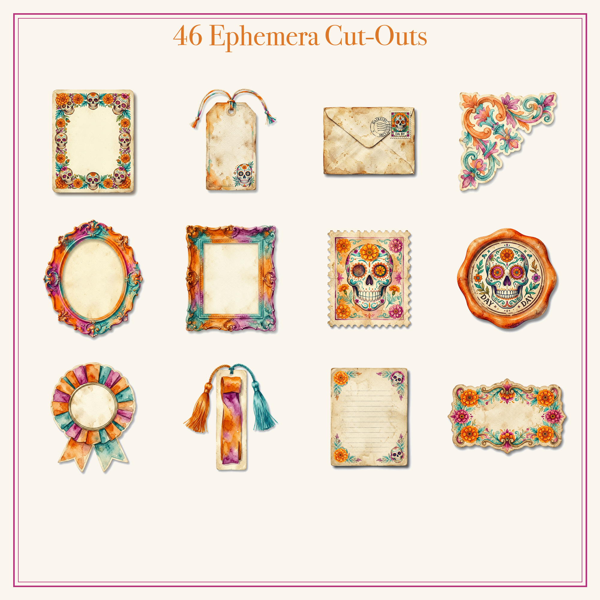 Day of the Dead Junk Journal Kit | Sugar Skull & Marigold Ephemera | Printable Cut-Outs | Digital Download