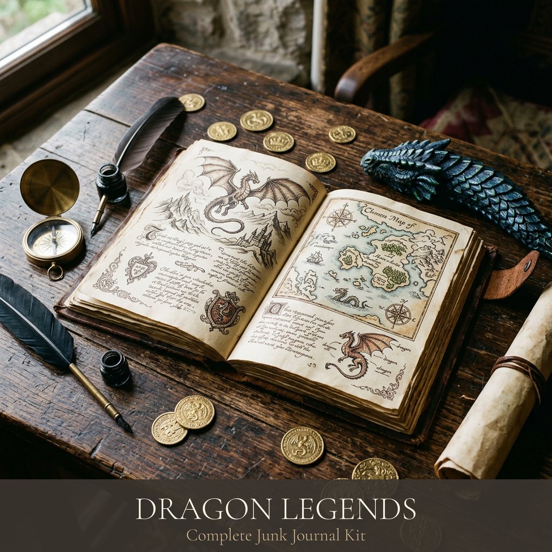 Dragon Legends Junk Journal Kit | Ancient Scales & Hoards | Digital Download