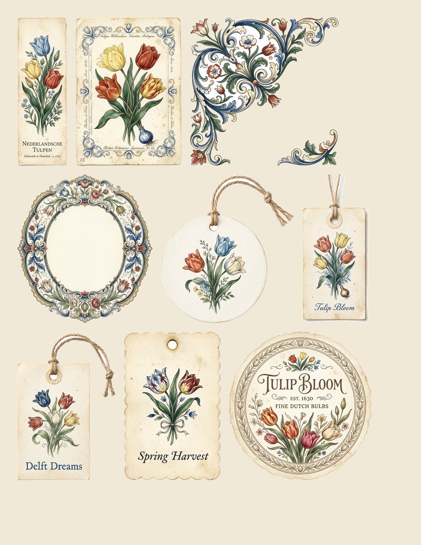 Dutch Tulips Junk Journal Kit | Vintage Botanical Ephemera | Digital Download