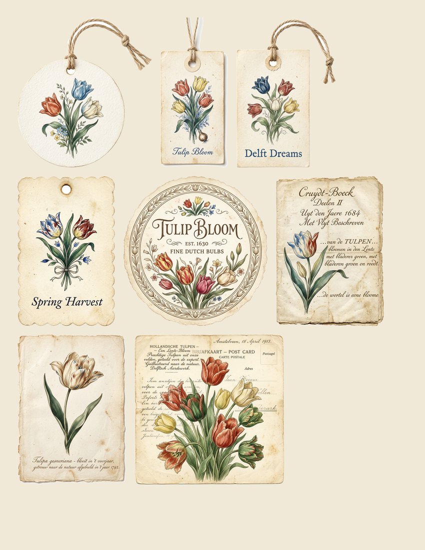 Dutch Tulips Junk Journal Kit | Vintage Botanical Ephemera | Digital Download