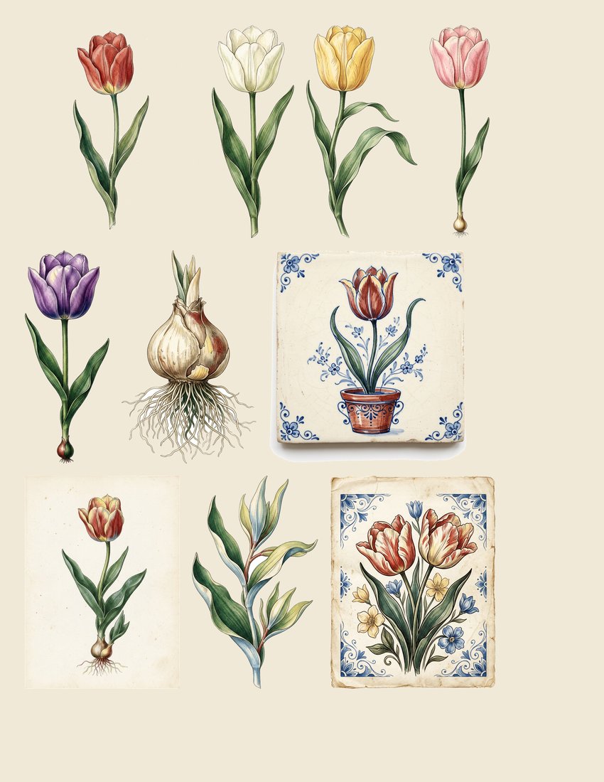 Dutch Tulips Junk Journal Kit | Vintage Botanical Ephemera | Digital Download
