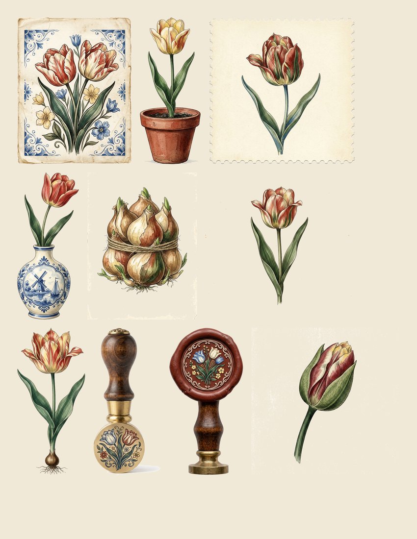 Dutch Tulips Junk Journal Kit | Vintage Botanical Ephemera | Digital Download