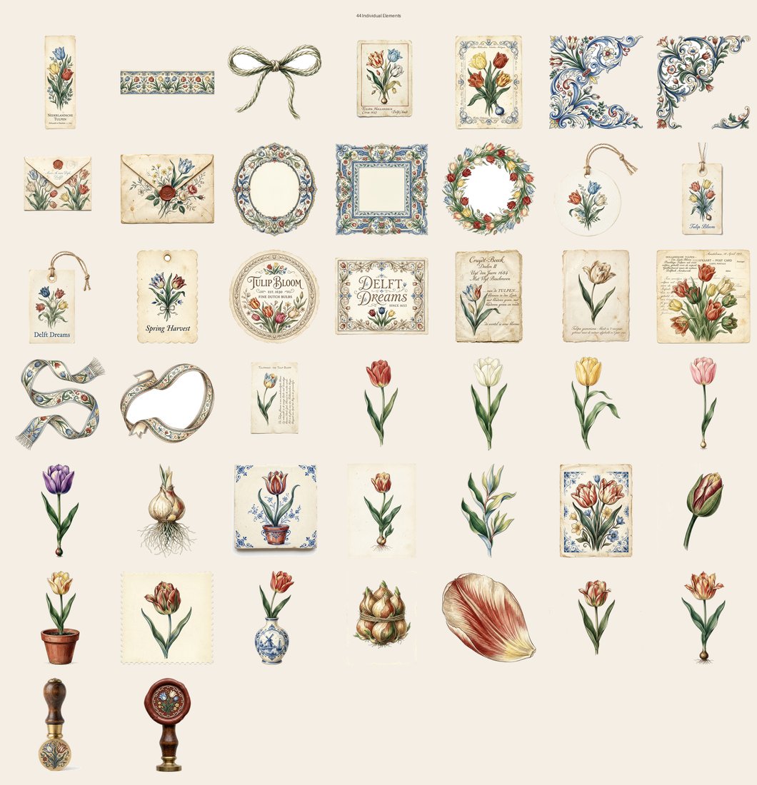 Dutch Tulips Junk Journal Kit | Vintage Botanical Ephemera | Digital Download