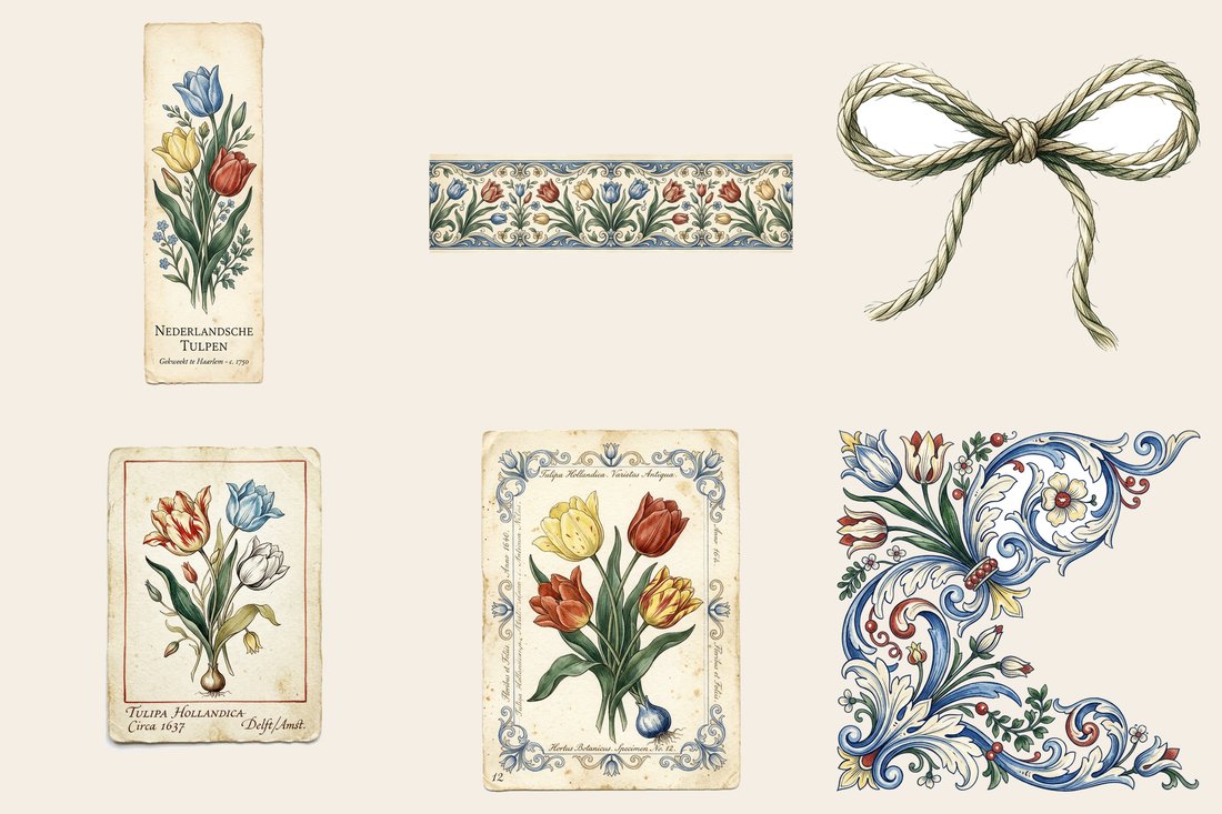 Dutch Tulips Junk Journal Kit | Vintage Botanical Ephemera | Digital Download