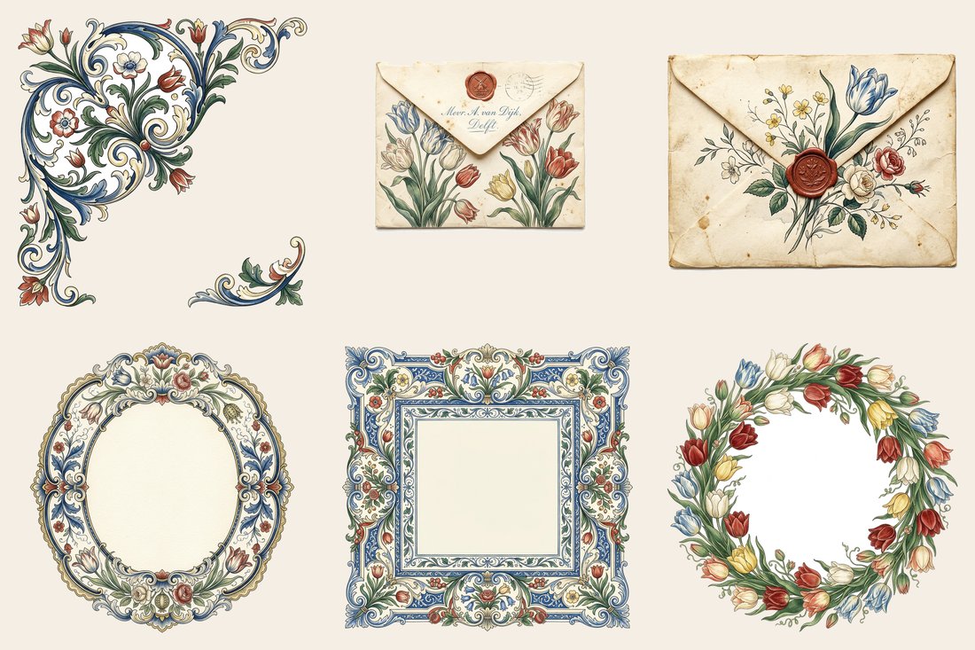 Dutch Tulips Junk Journal Kit | Vintage Botanical Ephemera | Digital Download