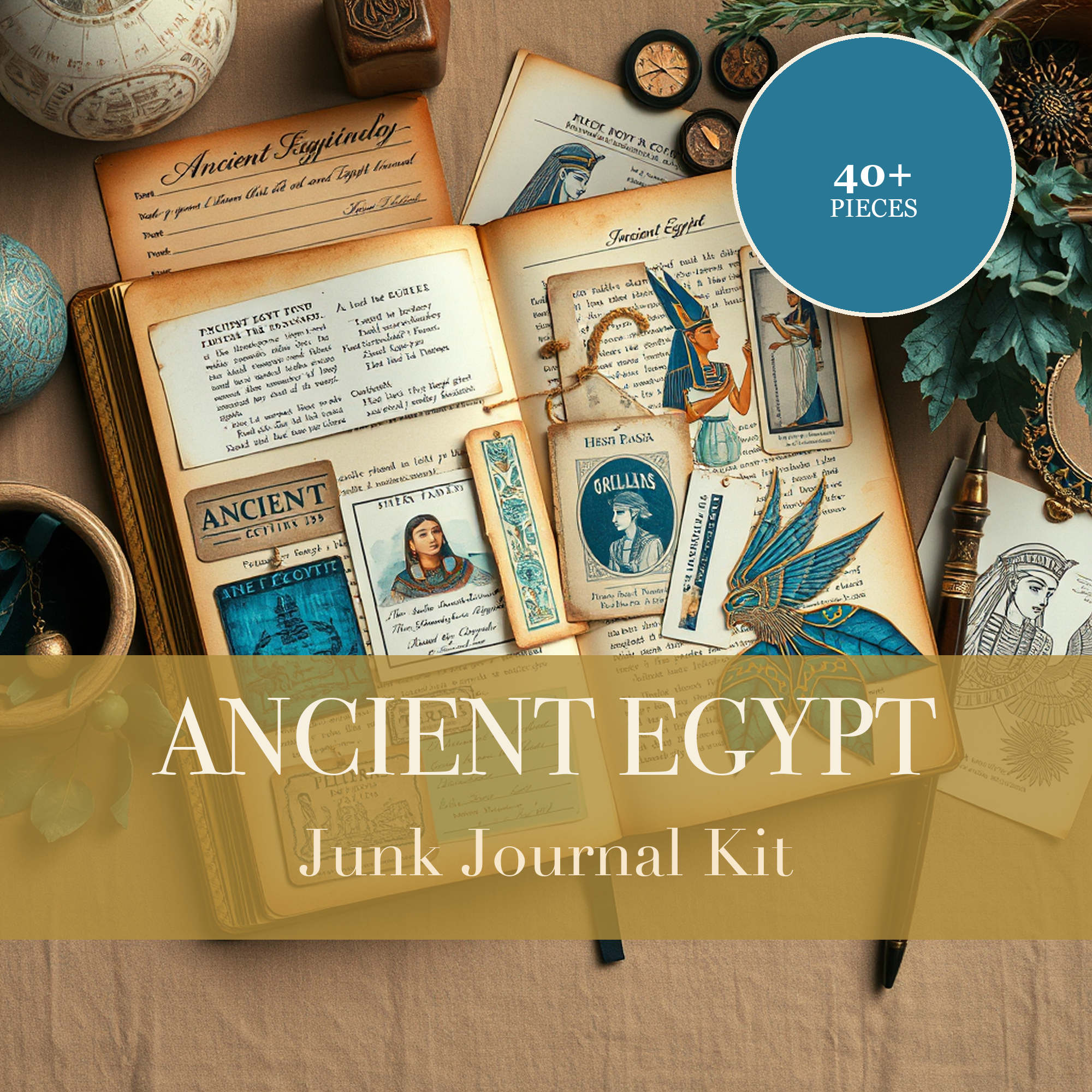 古埃及 Junk Journal 手作套組 | 法老與金字塔紙素材 | 可列印剪紙 | 數位下載