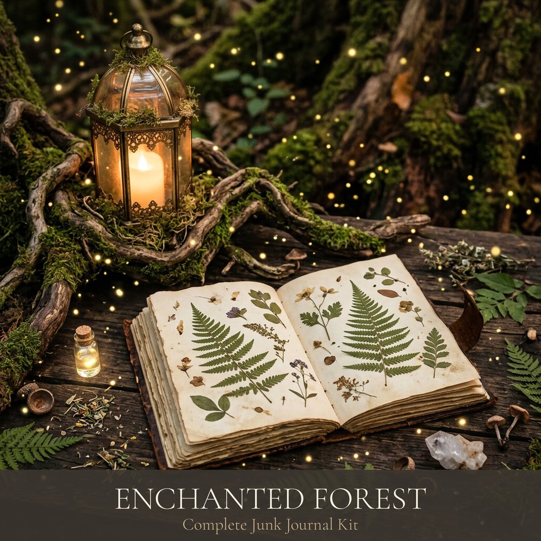 Enchanted Forest Junk Journal Kit | Whispering Woods & Fae Lights Ephemera | Printable Pages | Digital Download