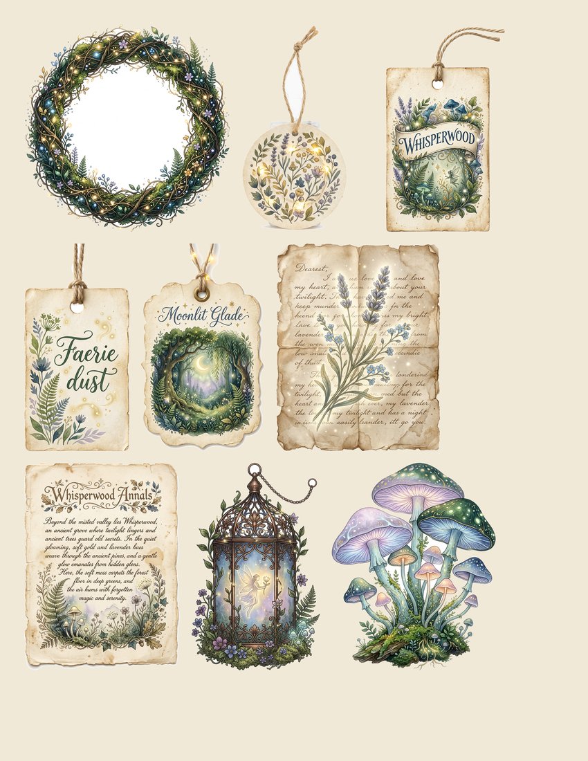 Enchanted Forest Junk Journal Kit | Whispering Woods & Fae Lights Ephemera | Printable Pages | Digital Download