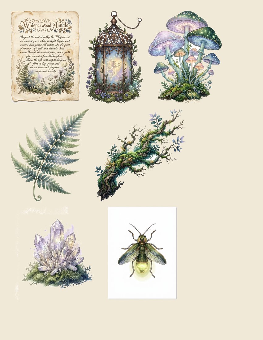 Enchanted Forest Junk Journal Kit | Whispering Woods & Fae Lights Ephemera | Printable Pages | Digital Download