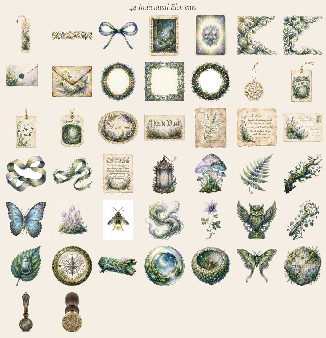 Enchanted Forest Junk Journal Kit | Whispering Woods & Fae Lights Ephemera | Printable Pages | Digital Download