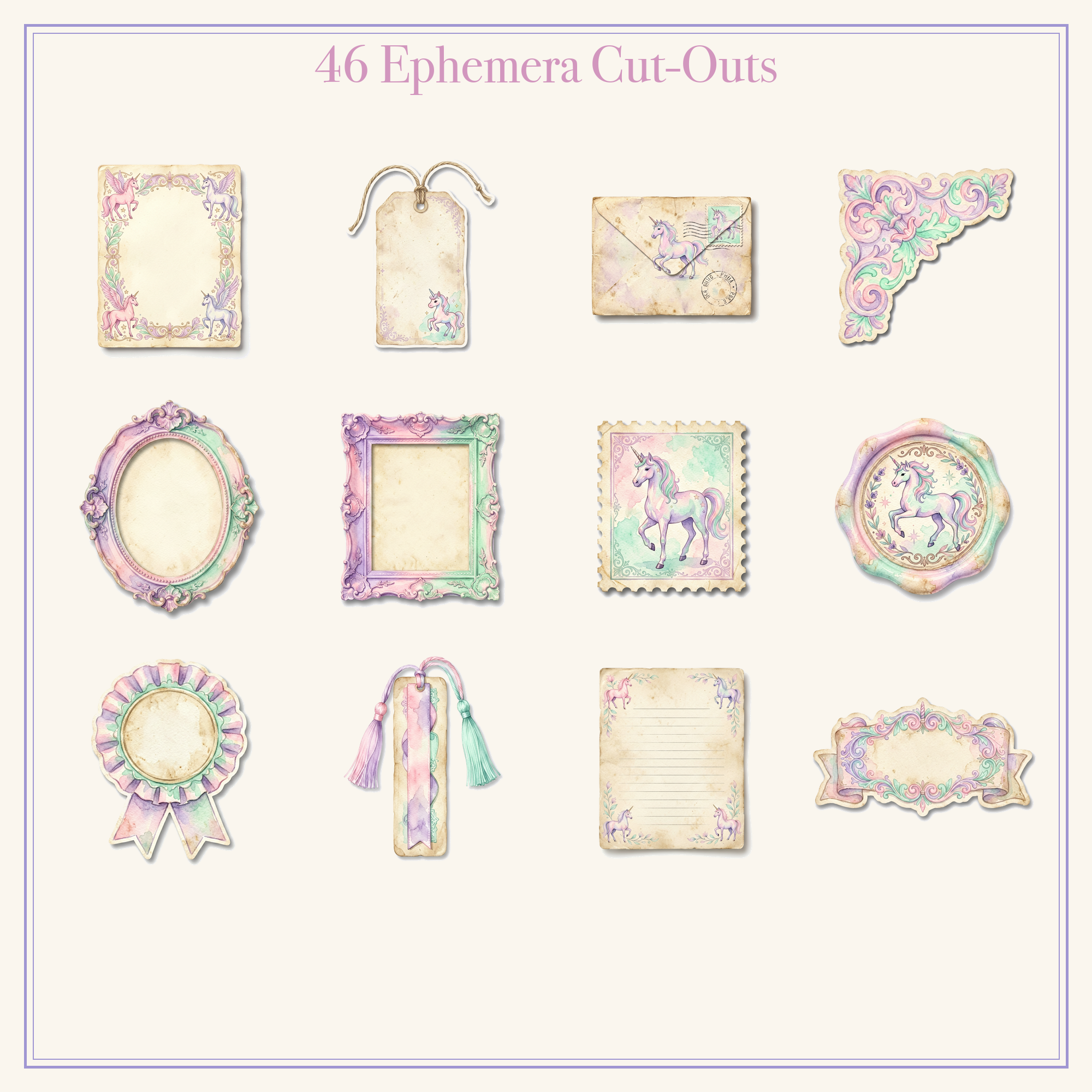 Enchanted Unicorn Junk Journal Kit | Rainbow & Magic Pastel Ephemera | Printable Cut-Outs | Digital Download