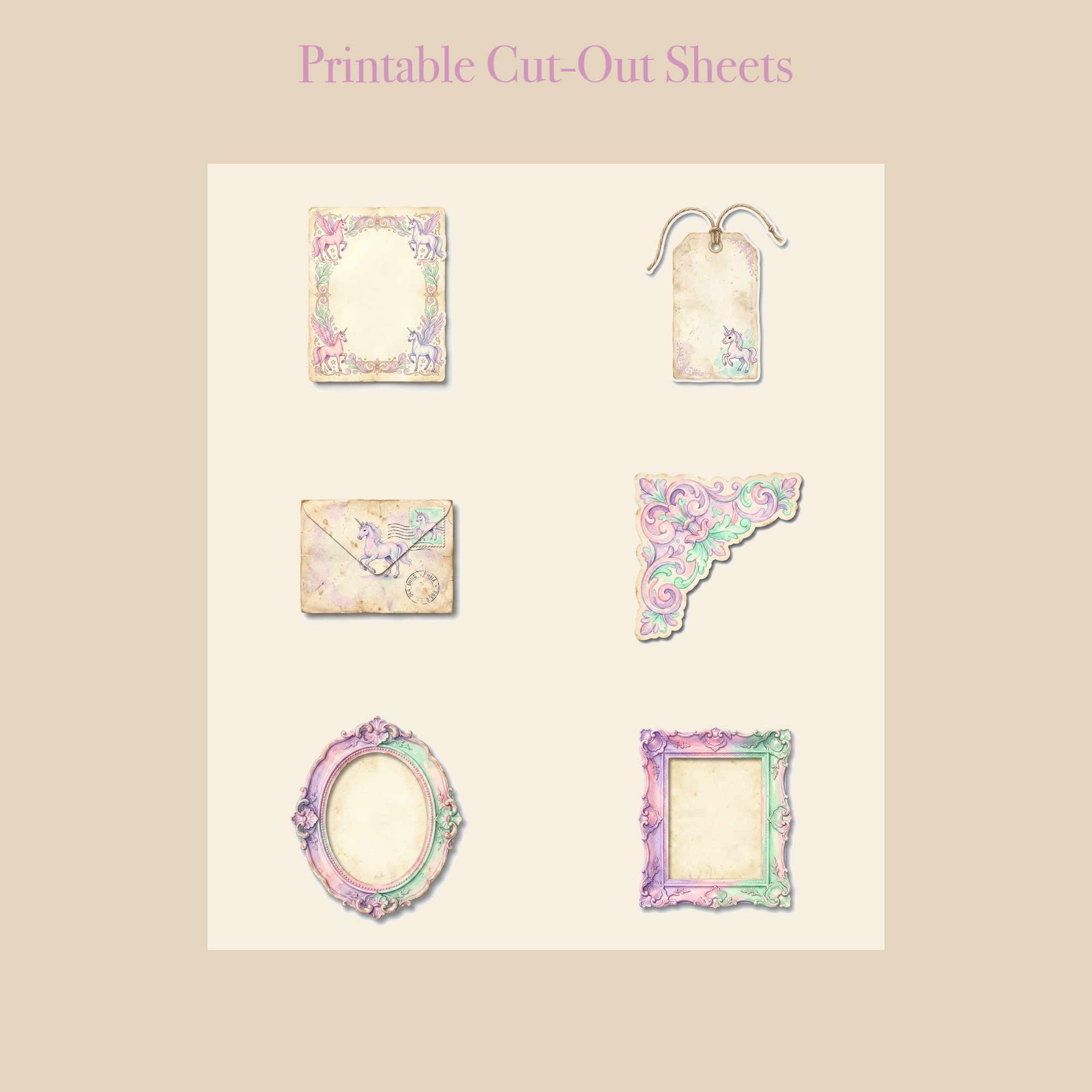Enchanted Unicorn Junk Journal Kit | Rainbow & Magic Pastel Ephemera | Printable Cut-Outs | Digital Download