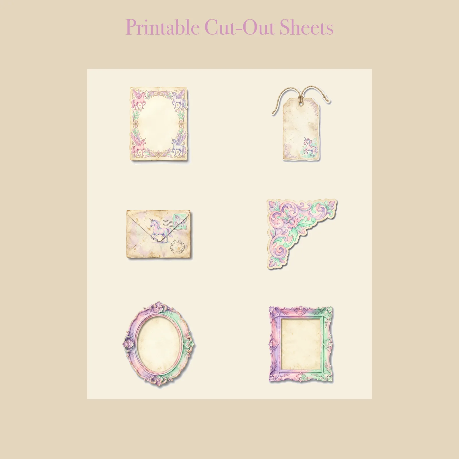 Enchanted Unicorn Junk Journal Kit | Rainbow & Magic Pastel Ephemera | Printable Cut-Outs | Digital Download