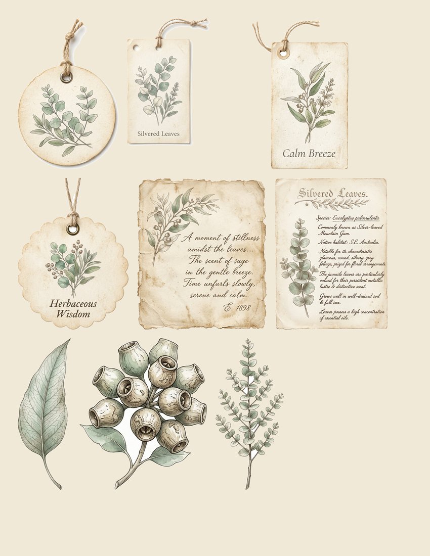 Eucalyptus & Sage Botanical Junk Journal Kit | Printable Greens Ephemera | Modern Vintage | Digital Download