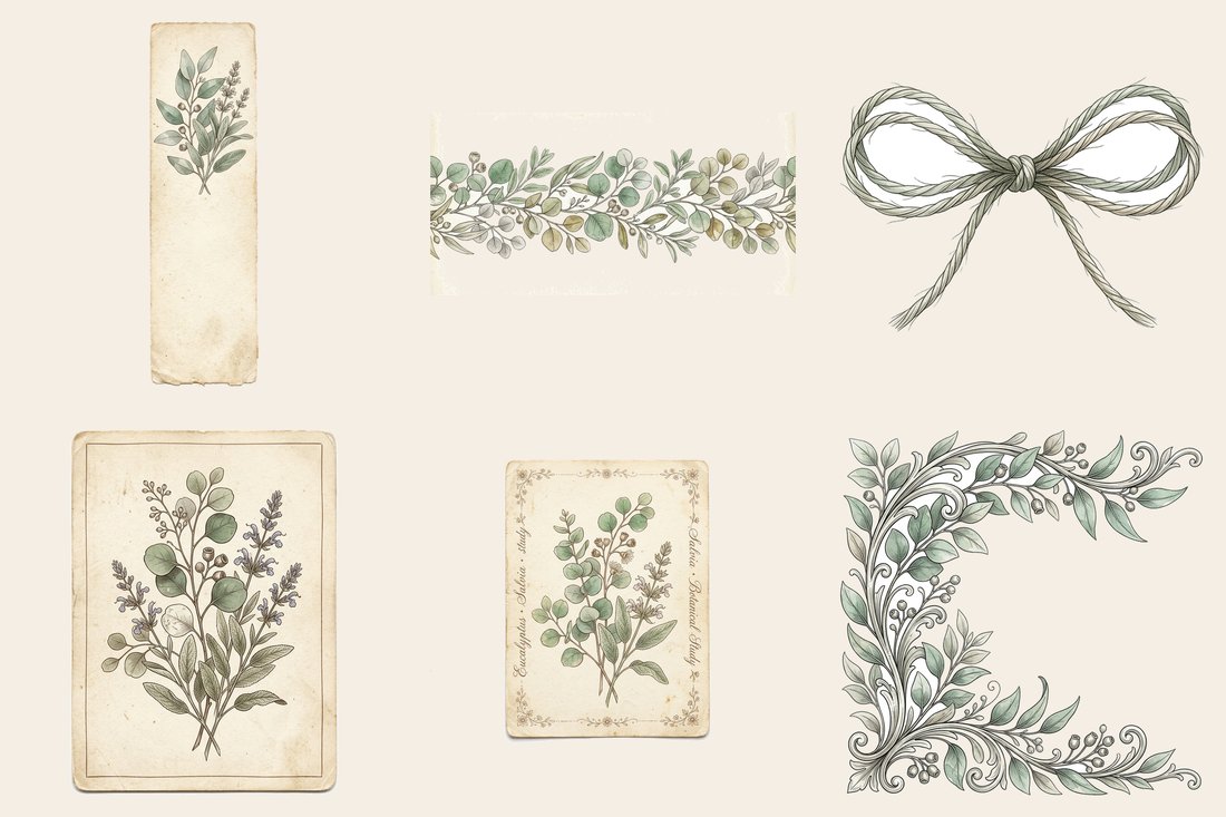 Eucalyptus & Sage Botanical Junk Journal Kit | Printable Greens Ephemera | Modern Vintage | Digital Download