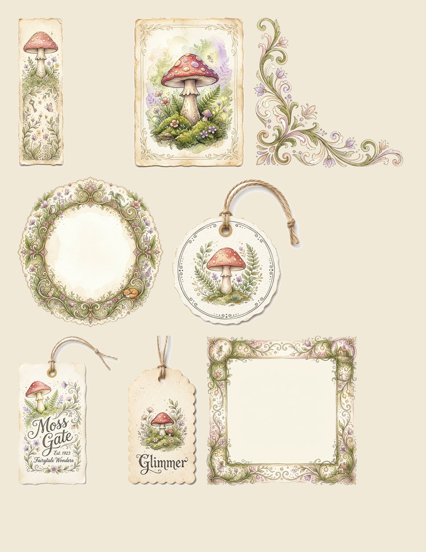 Fairy Toadstool Hollow Junk Journal Kit | Vintage Fairycore Mushroom Ephemera + Printable Sheets | Cottagecore | Digital Download