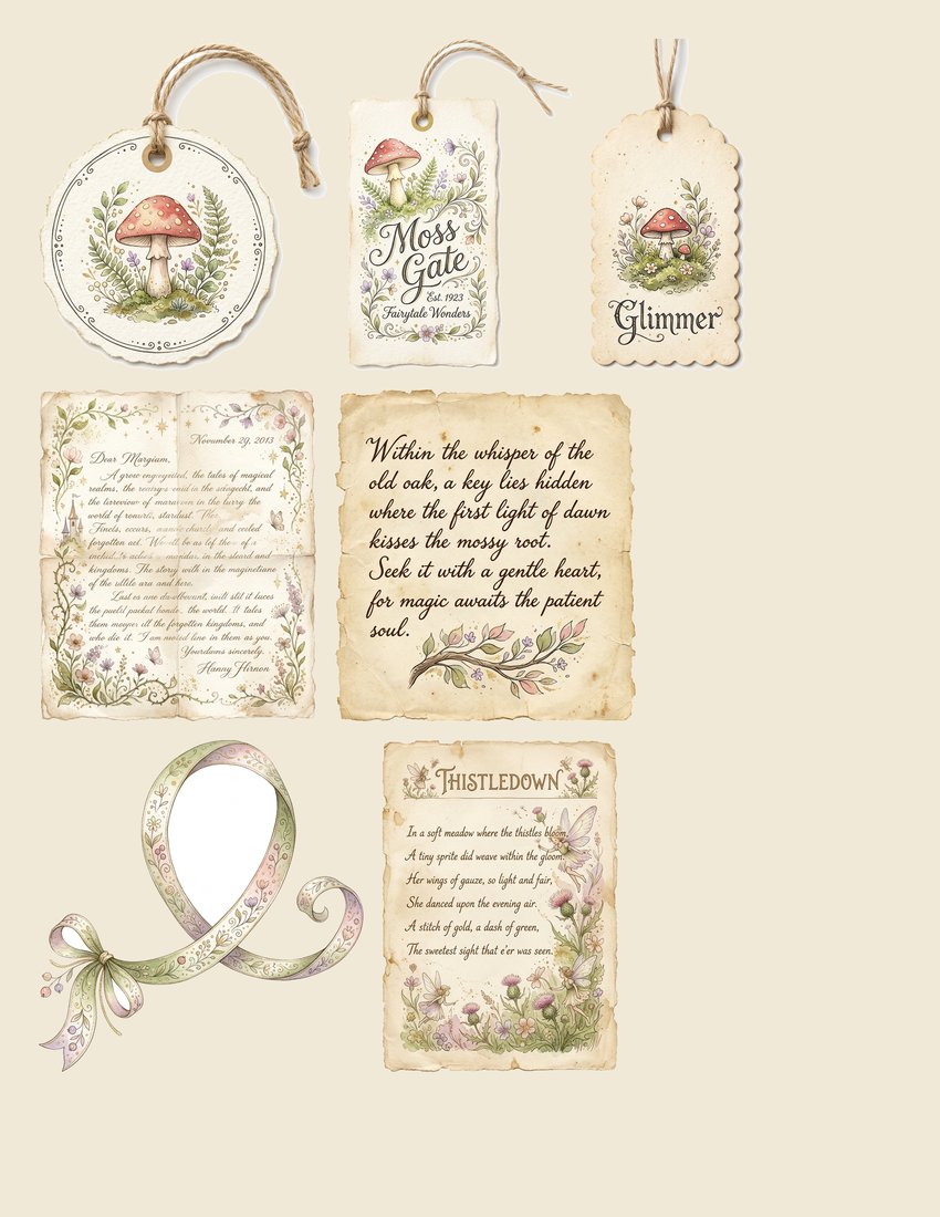 Fairy Toadstool Hollow Junk Journal Kit | Vintage Fairycore Mushroom Ephemera + Printable Sheets | Cottagecore | Digital Download