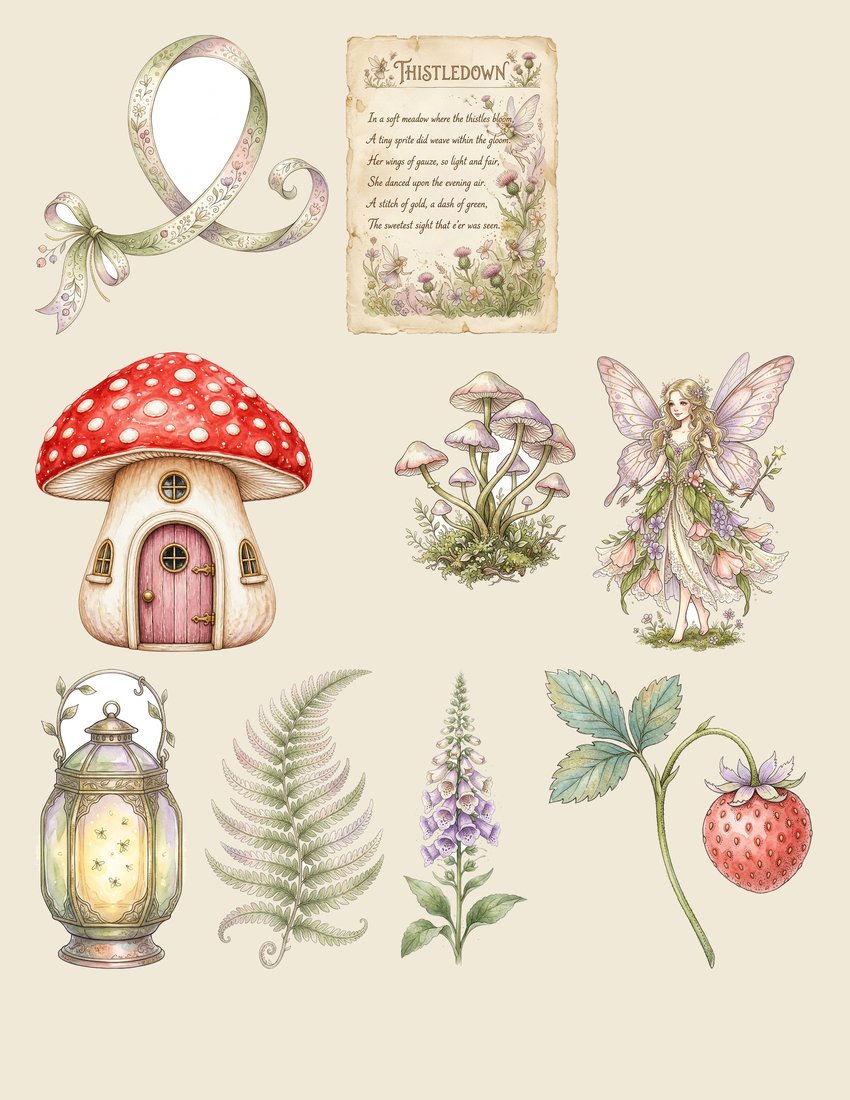 Fairy Toadstool Hollow Junk Journal Kit | Vintage Fairycore Mushroom Ephemera + Printable Sheets | Cottagecore | Digital Download