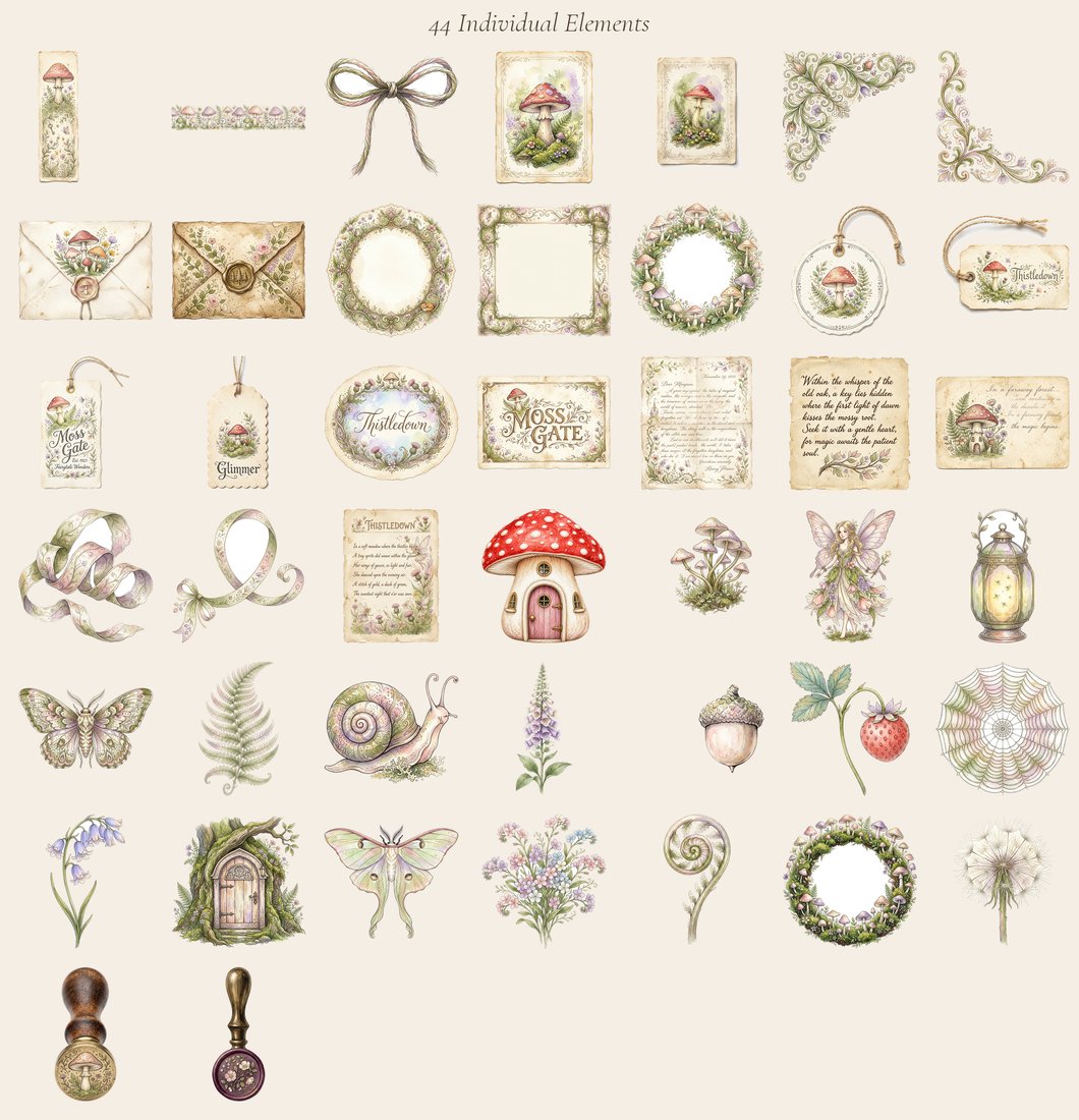Fairy Toadstool Hollow Junk Journal Kit | Vintage Fairycore Mushroom Ephemera + Printable Sheets | Cottagecore | Digital Download