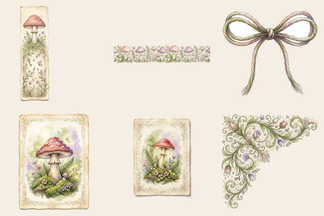 Fairy Toadstool Hollow Junk Journal Kit | Vintage Fairycore Mushroom Ephemera + Printable Sheets | Cottagecore | Digital Download