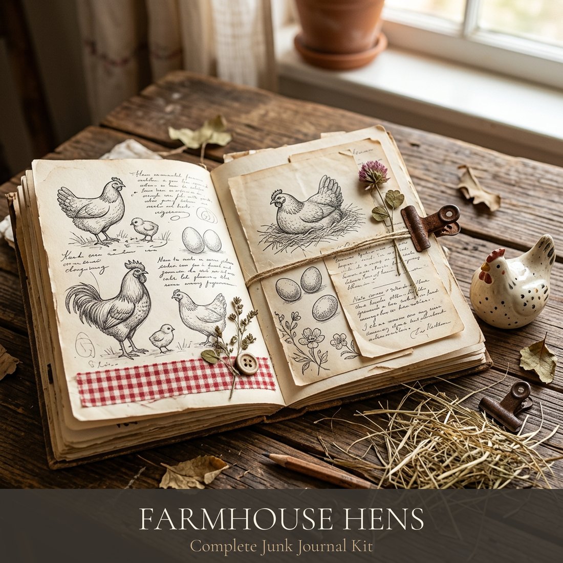 Farmhouse Hens Junk Journal Kit | Digital Download