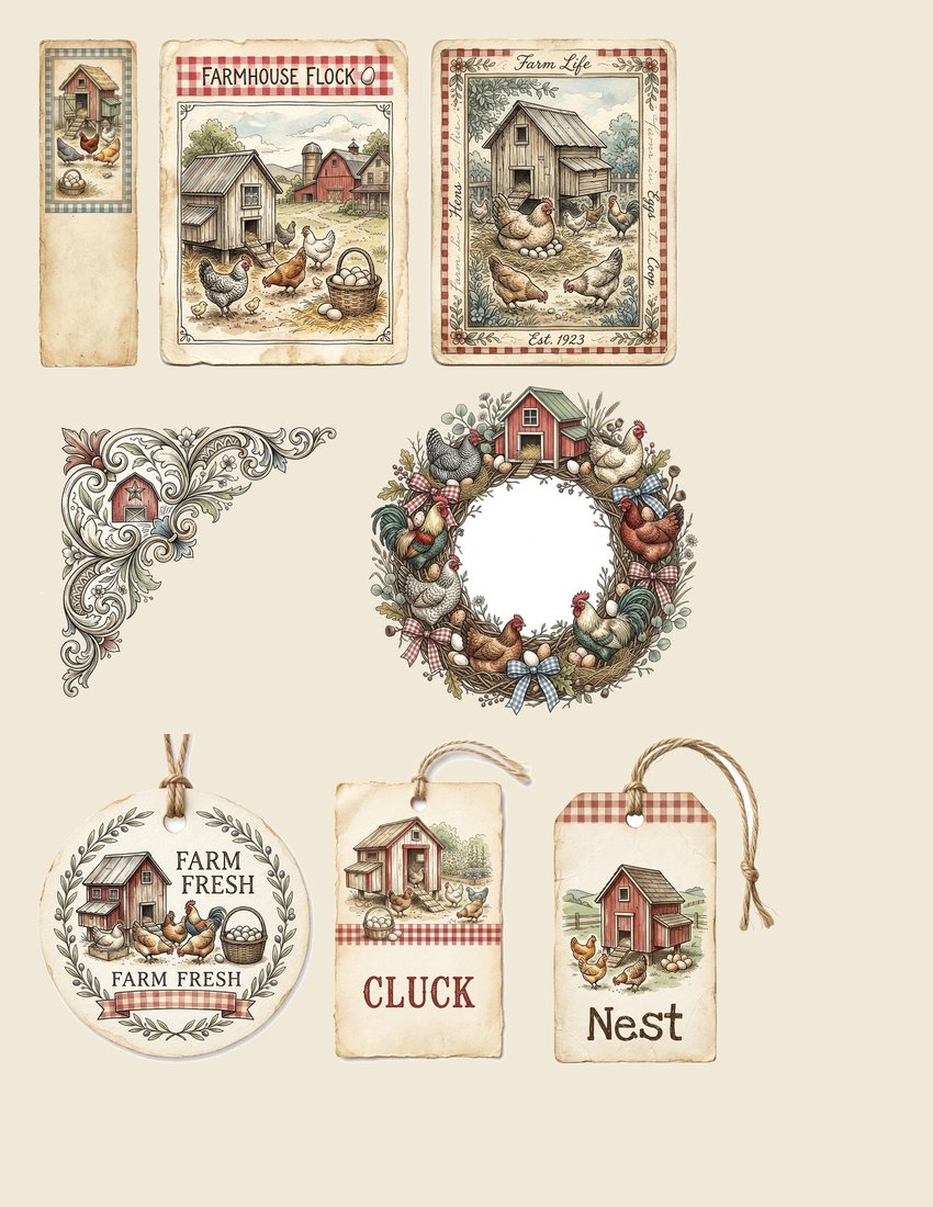 Farmhouse Hens Junk Journal Kit | Digital Download
