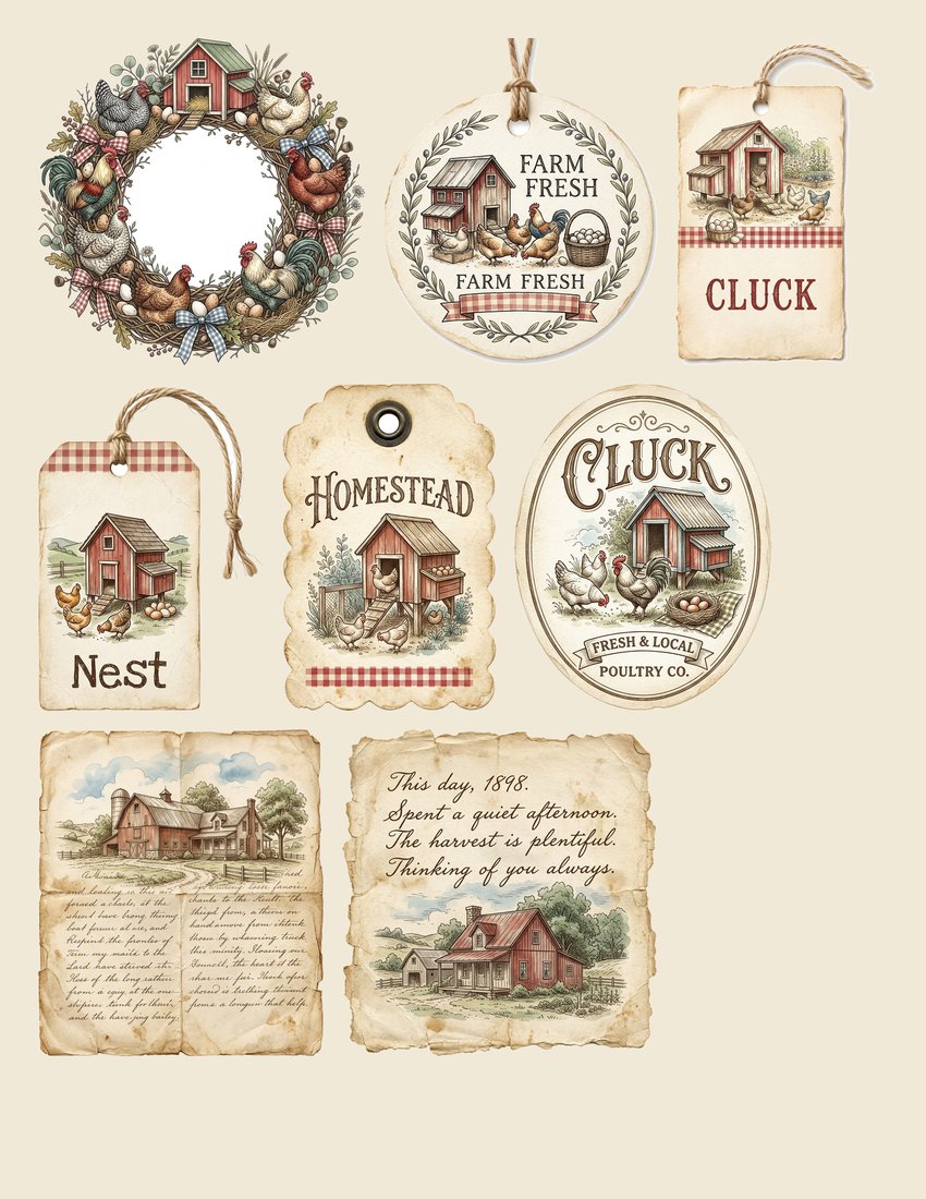 Farmhouse Hens Junk Journal Kit | Digital Download