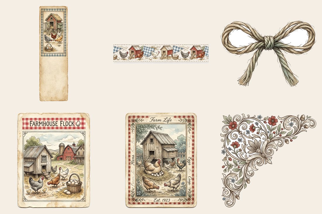 Farmhouse Hens Junk Journal Kit | Digital Download