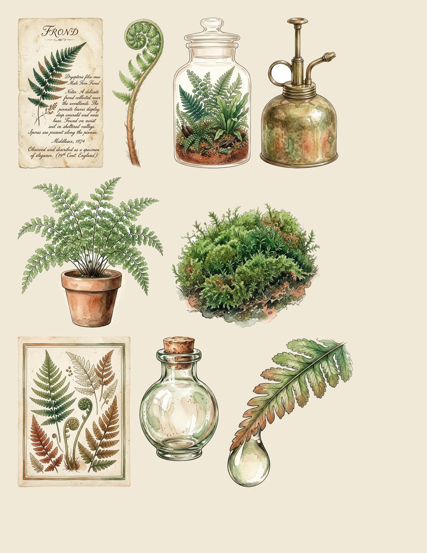 Fern Greenhouse Junk Journal Kit | Vintage Botanical Fronds Terrarium Ephemera | Digital Download