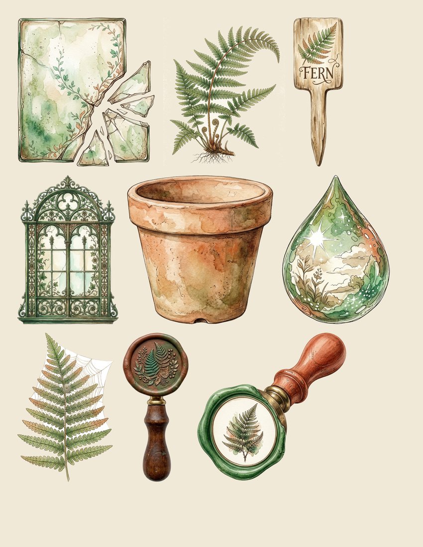 Fern Greenhouse Junk Journal Kit | Vintage Botanical Fronds Terrarium Ephemera | Digital Download