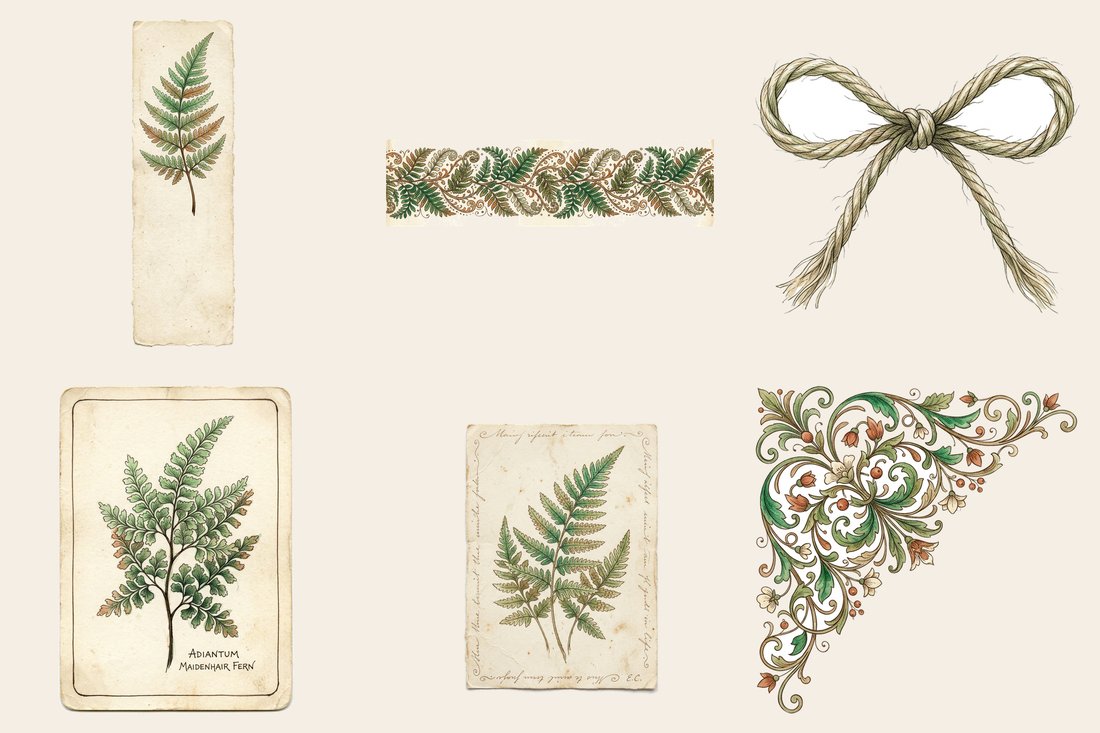 Fern Greenhouse Junk Journal Kit | Vintage Botanical Fronds Terrarium Ephemera | Digital Download