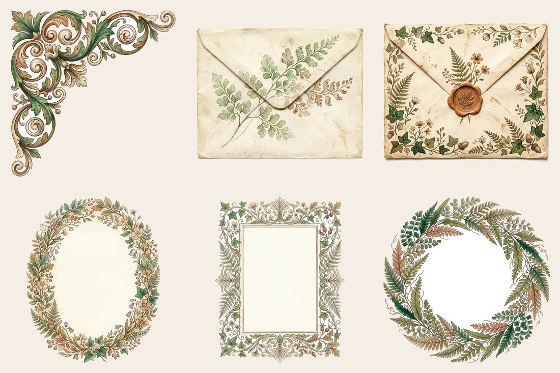 Fern Greenhouse Junk Journal Kit | Vintage Botanical Fronds Terrarium Ephemera | Digital Download