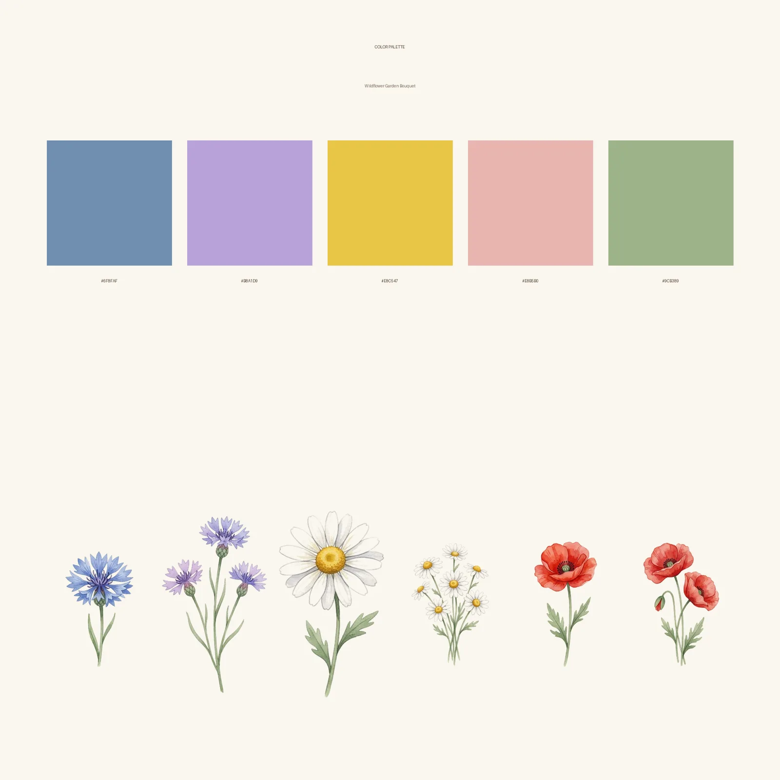 Watercolor Wildflower Garden Bouquet Clipart, 30 PNG, Transparent Background, Commercial Use, Digital Download