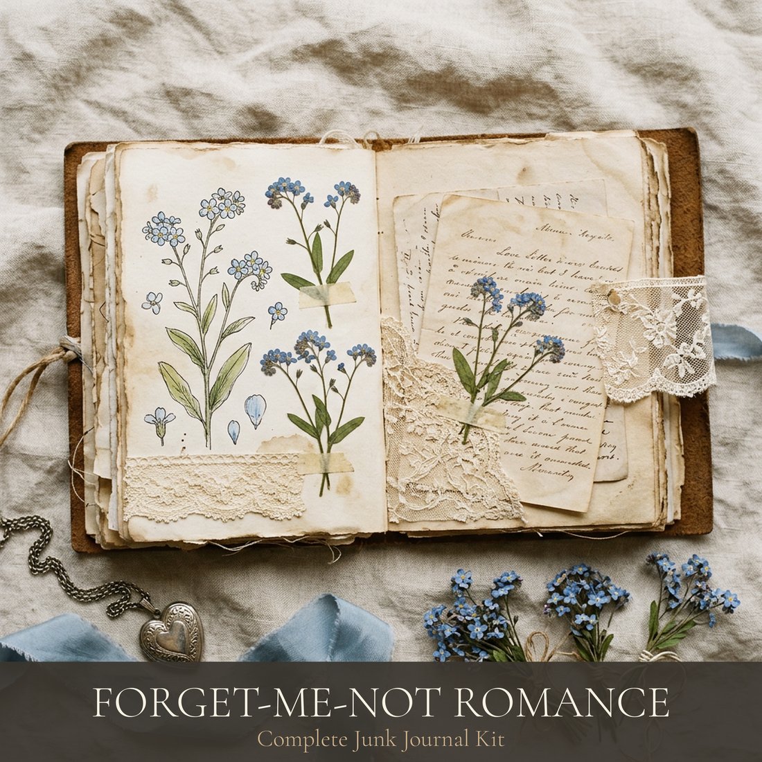 Forget-Me-Not Romance Junk Journal Kit | Digital Download