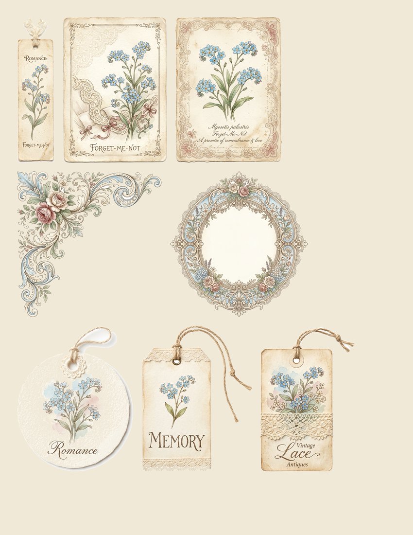 Forget-Me-Not Romance Junk Journal Kit | Digital Download